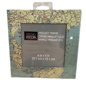 Studio Decor World Map Magnet Photo Frame 4x4 Vintage Travel Design Green Tan